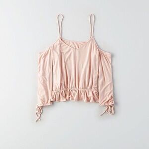 American Eagle Cold Shoulder Tie Sleeve Top